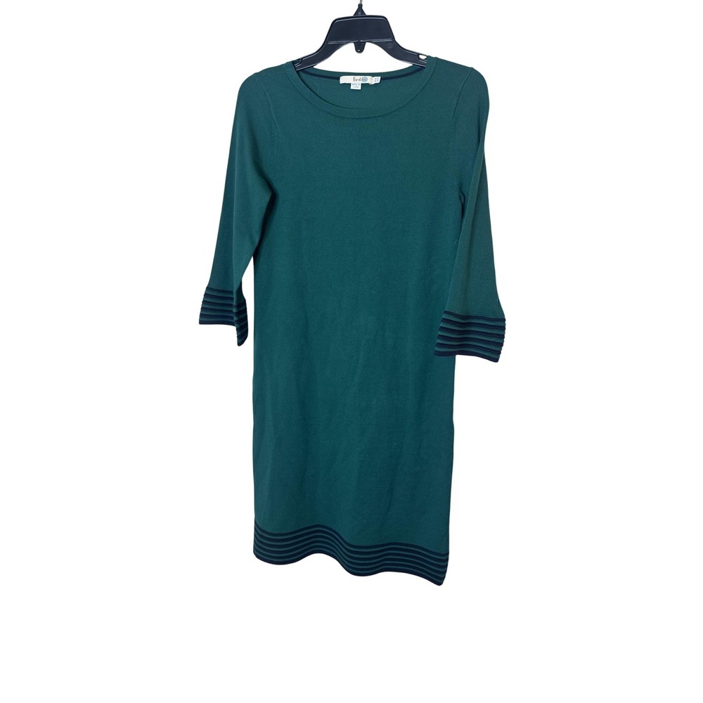 Boden Dress Womens 6 Green Striped Sweater Knit Shift 3/4 Sleeve Knee Length